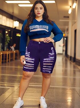 Fashion plus size jeans women trousers ladies short pants 女