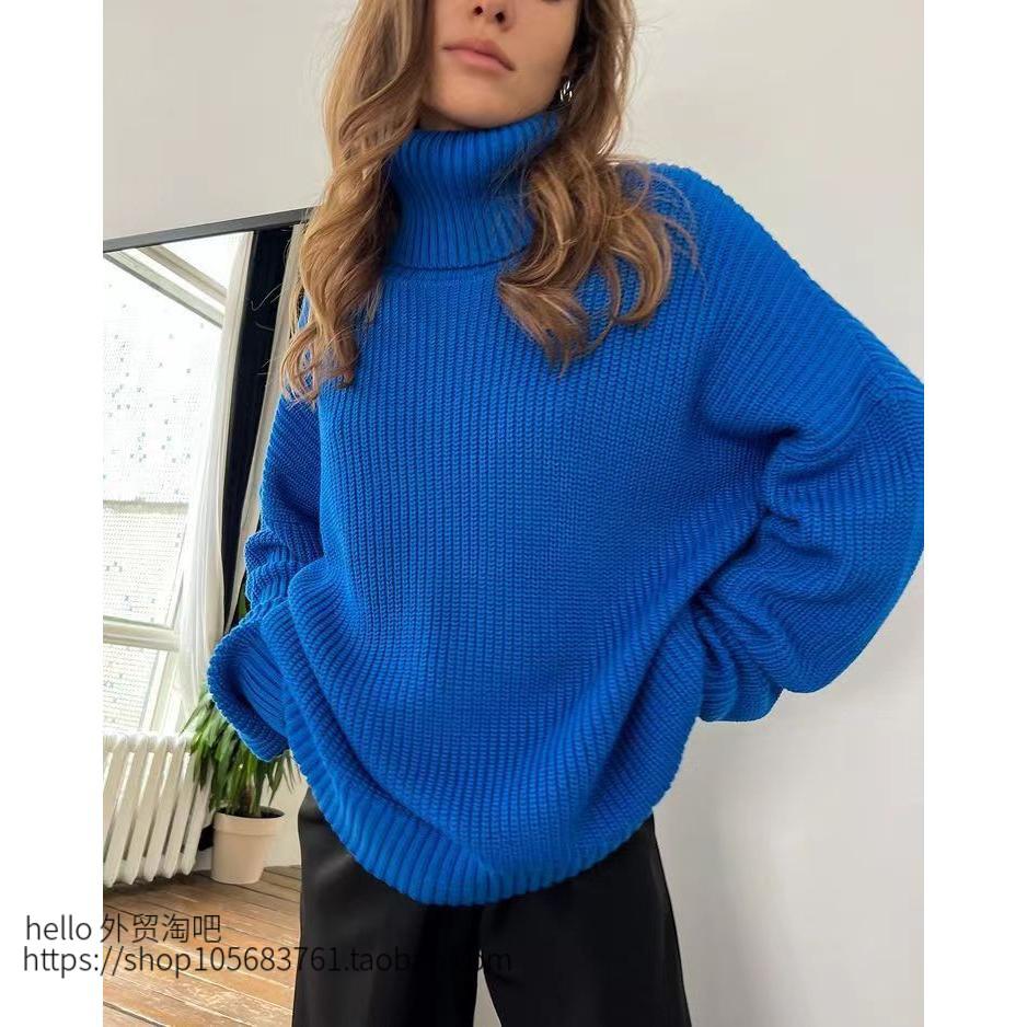 欧美风针织套头纯色宽松休闲高领毛衣Knitted turtleneck sweater