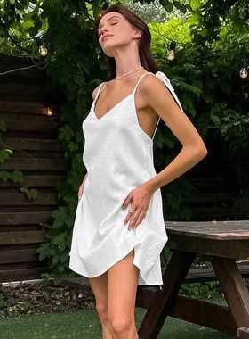 欧美风夏季薄款性感露背吊带睡裙 Sexy suspender sleeping dress