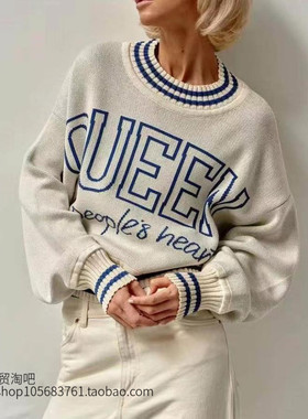 新款欧美宽松慵懒风高级感字母套头毛衣 loose lettered sweater