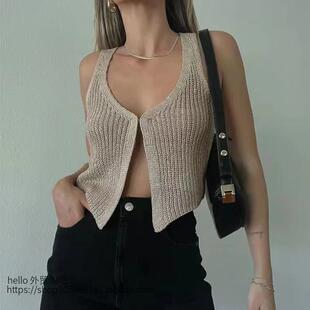 Cardigan 背心上衣 neck vest 欧美时尚 knitted V领针织性感开衫