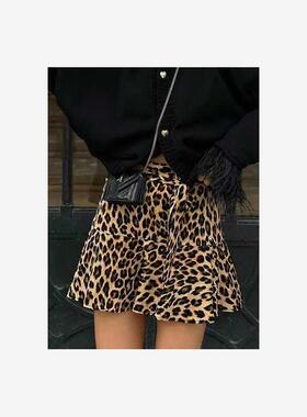 欧美风时尚裙裤性感豹纹系带裤裙Sexy leopard print skirt pants
