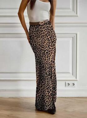 欧美时尚豹纹鱼尾裙高腰半身裙High waisted leopard print skirt