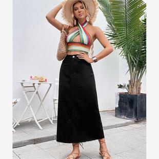 Women High Waist Denim Skirts Summer long length Jeans Skirt