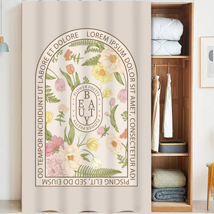 美式柜子遮挡帘衣柜防尘门帘拉帘魔术贴布帘鞋架鞋柜帘子滑轨式