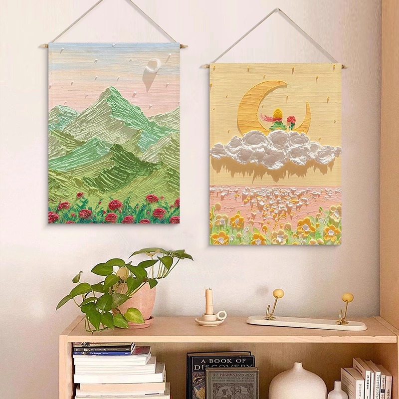网红清新治愈布艺挂画餐厅客厅艺术墙壁装饰画背景布遮挡电表箱图片