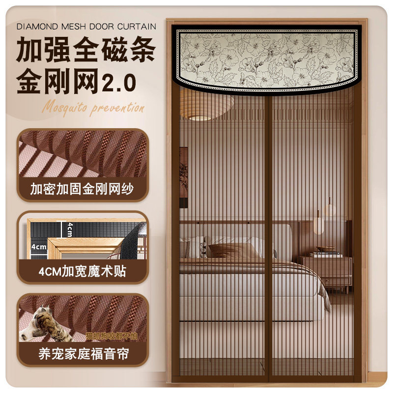 2026新款高端防蚊门帘全磁条对开夏季家用纱窗纱帘磁吸金刚网结实