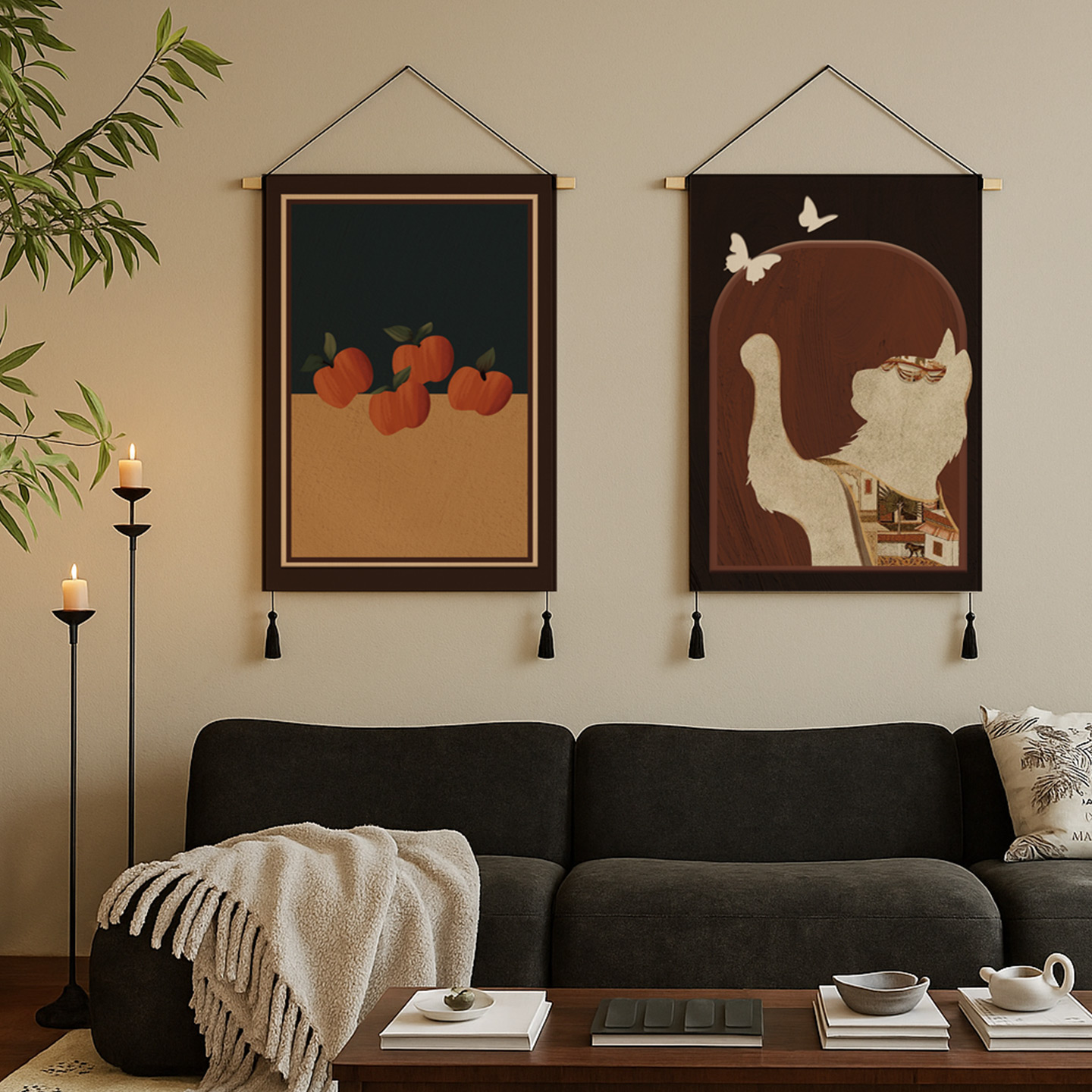 复古装饰挂画客厅背景电表箱遮挡