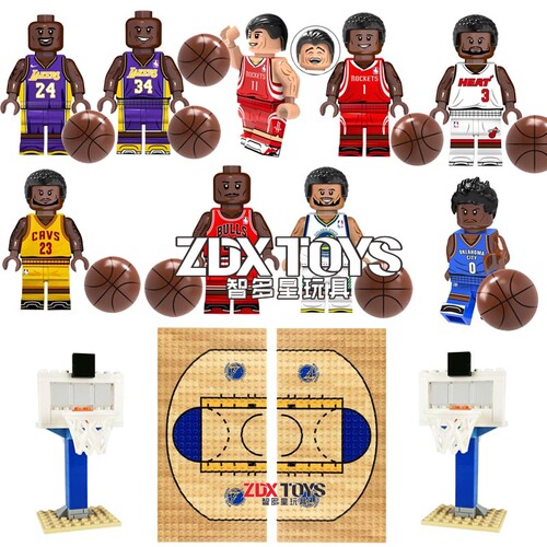 NBA国产积木篮球架科比拼装人仔