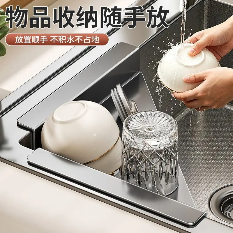新款厨房不锈钢水槽沥水架三角置物架海绵擦钢丝球水杯沥水架zh