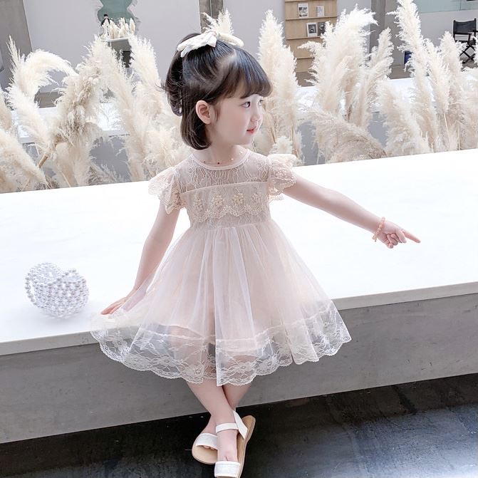 新款女童雪纺连衣裙夏装2022新款儿童夏季蕾丝裙子洋气女宝宝公主