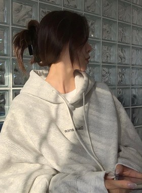 【锐达】灰色连帽卫衣女春秋加绒加厚韩版宽松慵懒风oversize外套