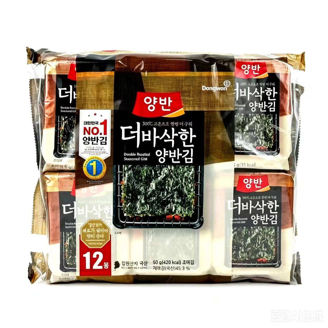韩国进口东远两班酥脆即食海苔烤紫菜片休闲零食儿童海苔5g*12包