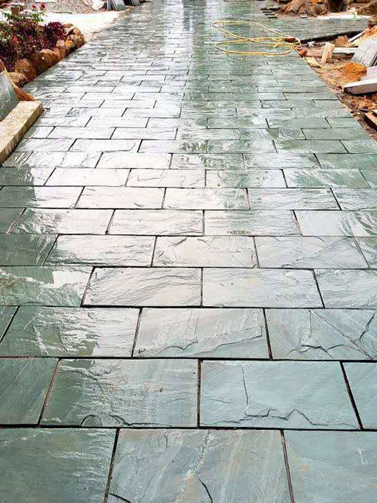 绿色平板文化石 天然青石板 室外庭院石材地砖铺院外地砖防滑花园