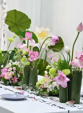 假荷叶防真荷花鱼缸装饰花餐厅中式花艺摆放拍摄道具宴会酒会摆件