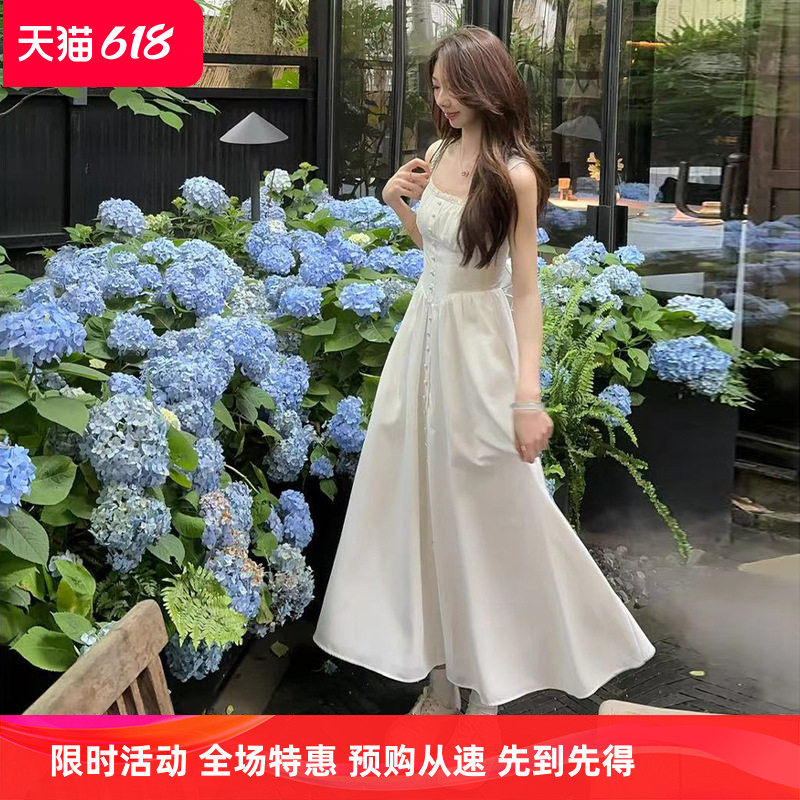 法式温柔风白色吊带连衣裙子女夏季2026年新款小个子收腰气质长裙