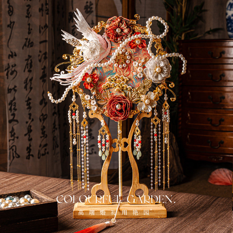 艳园《锦绣年华-如愿 》重工秀禾团扇新娘结婚礼扇子手工diy材料