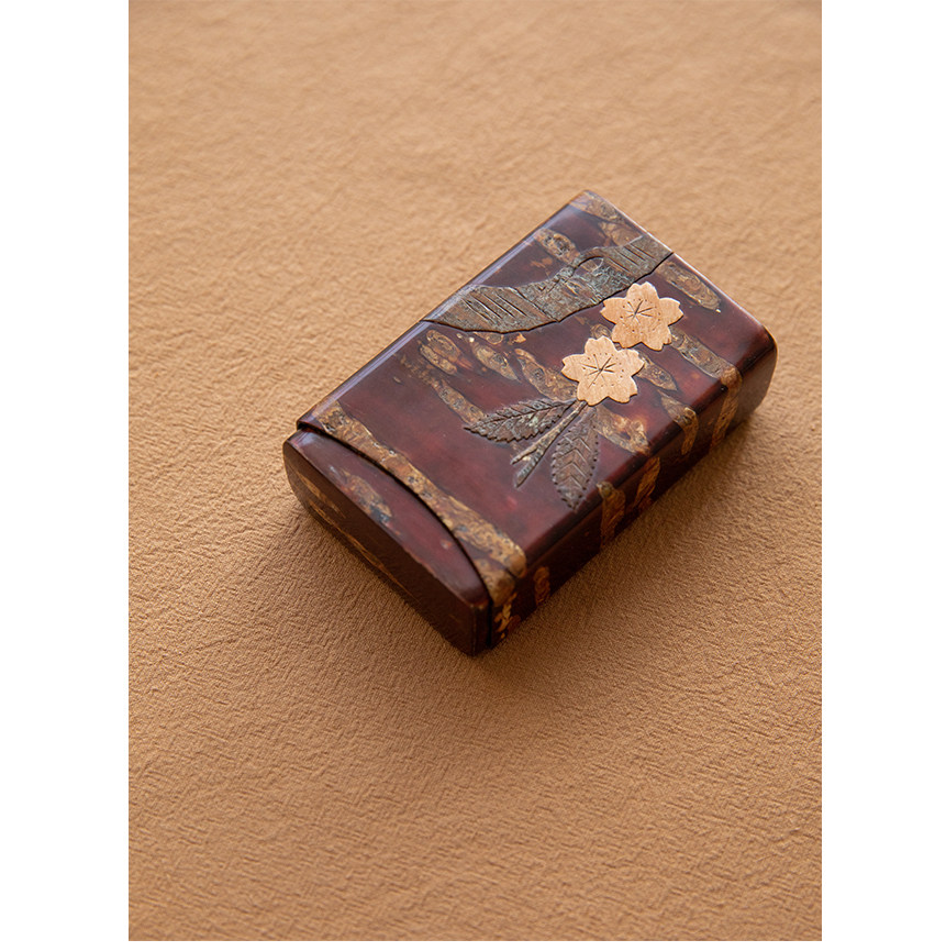 日本进口樱皮细工桦细工樱花树皮木制樱花香烟盒手工制作