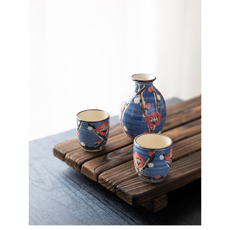现货日本进口有田烧陶瓷手绘梅花酒具酒器白酒盅酒杯酒壶套装礼盒