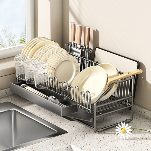 厨房置物架台面碗碟刀具沥水架小型窄款多功能碗筷碗盘餐具收纳架