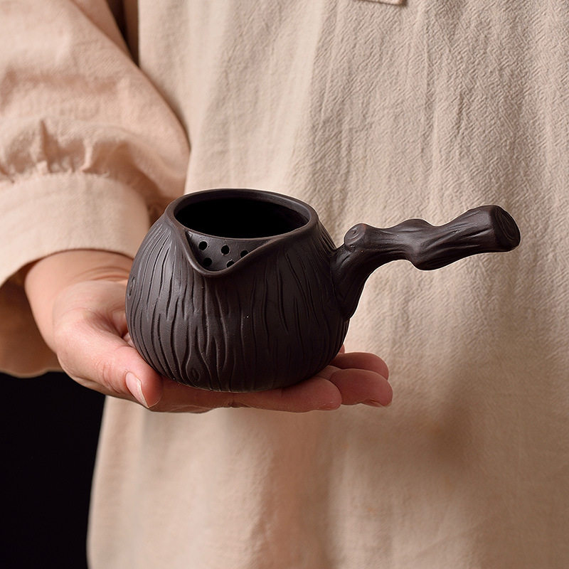 西北煮茶壶功夫茶茶罐子横把罐罐煮茶壶紫砂朱泥密集过滤孔手工壶