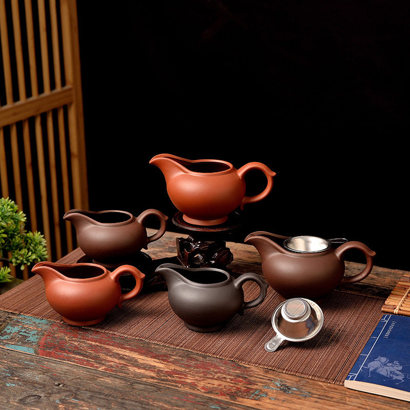 紫砂朱泥长嘴公道杯茶海分茶器漏杯紫砂壶茶道零配件大小号送茶漏