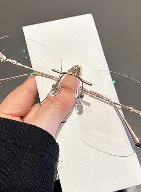 超轻无框眼镜男近视防蓝光可配度数变色散光纯钛无边框架69060-B