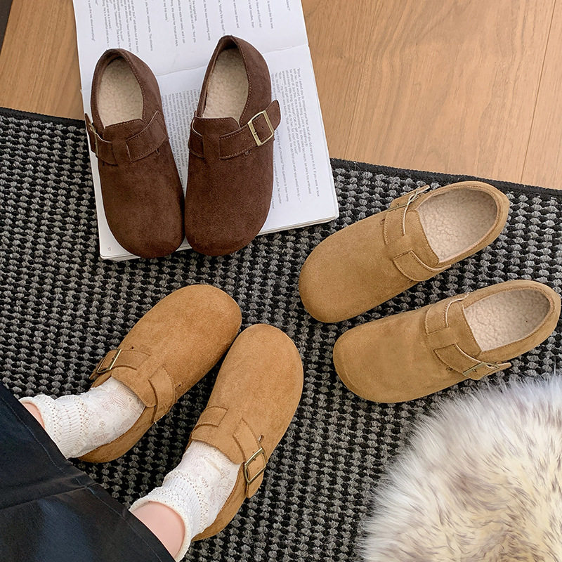 百搭平底勃肯鞋女2026秋季新款懒人一脚蹬单鞋加厚防滑全包博肯鞋