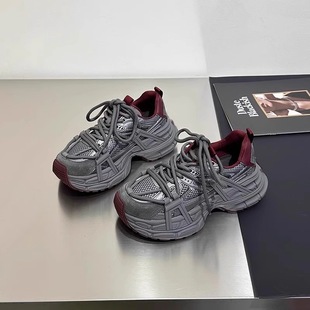 巴黎小个子增高灰色炸街重工运动鞋 新款 潮 女2026春秋季 厚底老爹鞋