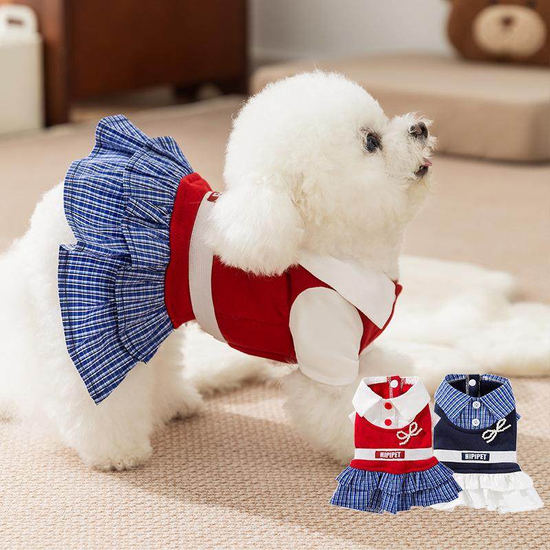 25年新款狗狗衣服学院风格子衬衫裙公主连衣裙泰迪小型犬宠物衣服