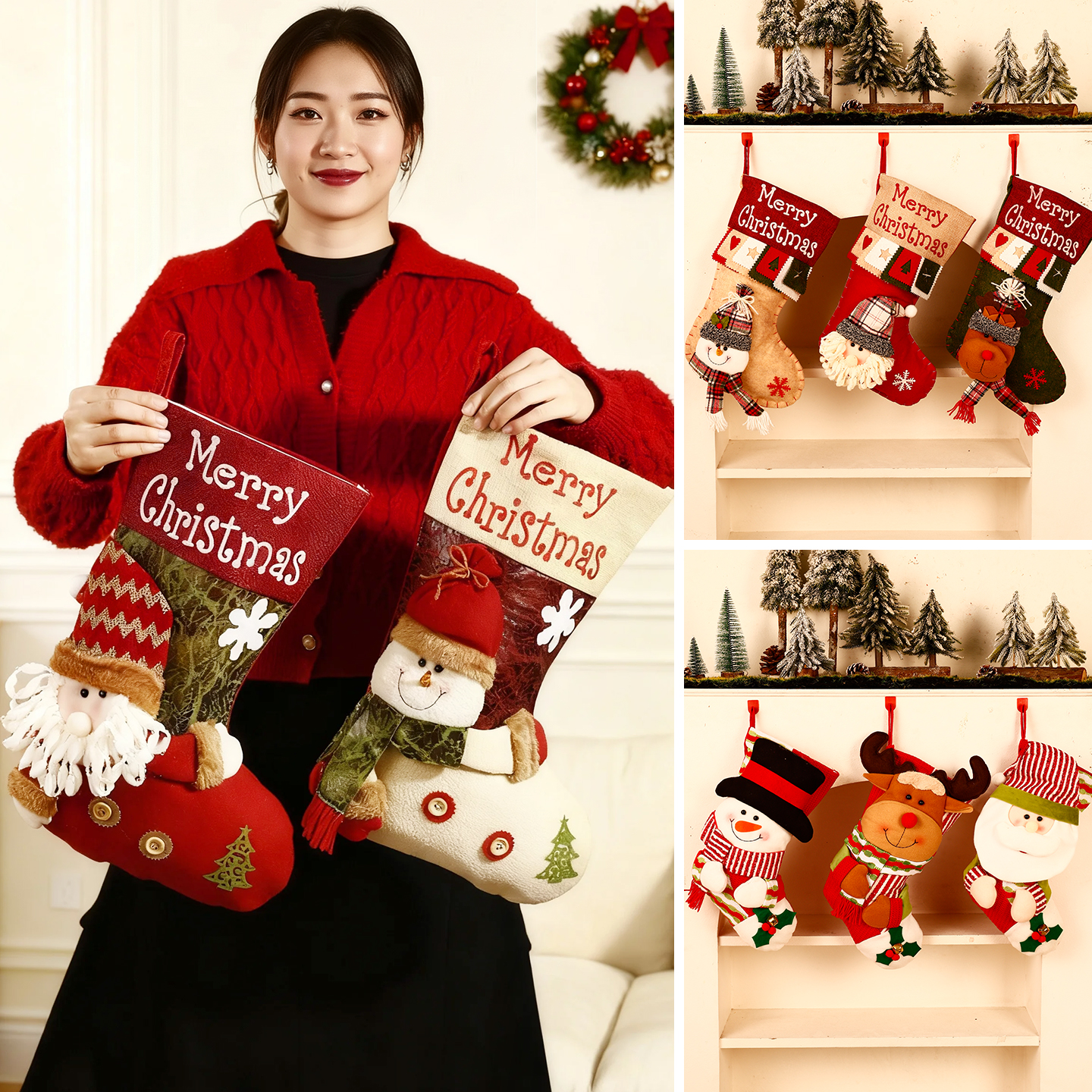 圣诞袜子礼物大号苹果袋装饰品幼儿园圣诞节老人雪人氛围儿童糖果