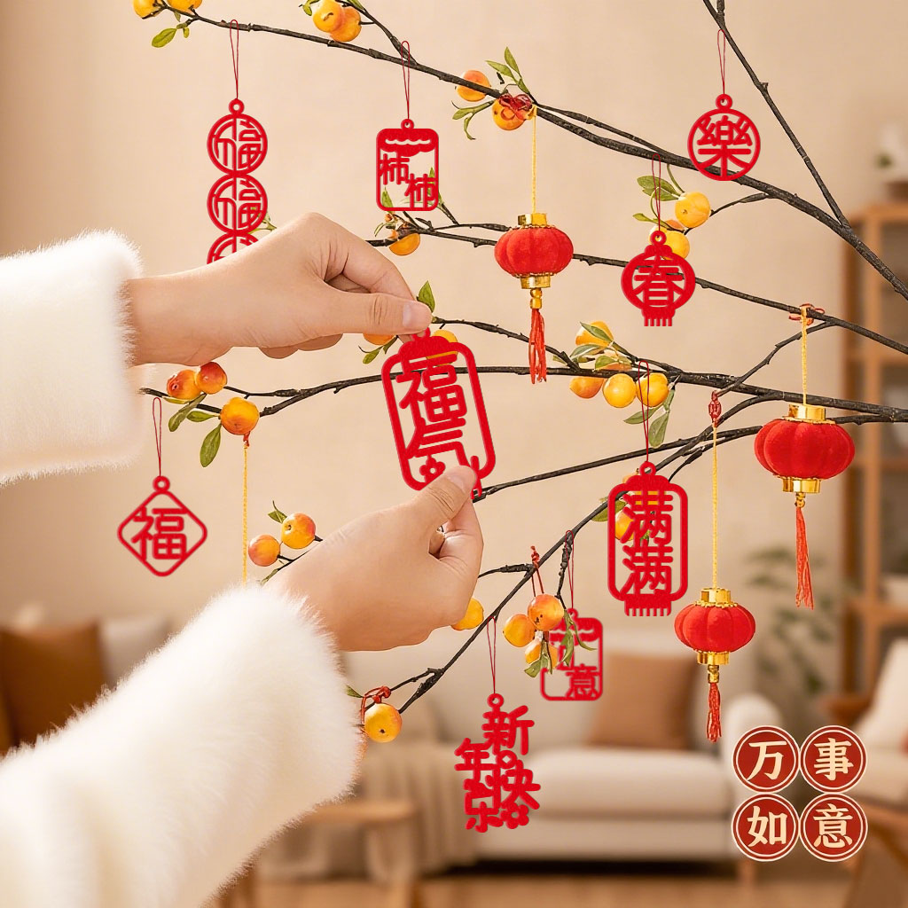 马年2026新年装饰挂件过年新春喜庆小灯笼吊卡春节盆景布置品挂饰