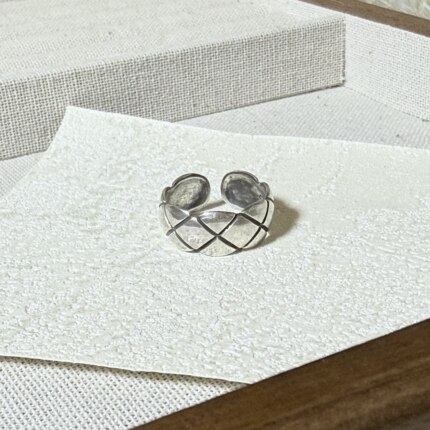 S925纯银经纬欧美风编织纹理开口戒指宽菱格小众设计轻奢百搭戒指