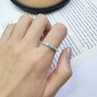 S925纯银《肌理蓝钻》海蓝小众设计高级感轻奢气质百搭闭口戒指女