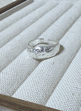 S999足银沟壑锤纹磨砂面时尚戒指女冷淡风温柔小清新个性百搭戒指