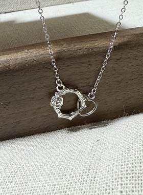 S999足银余香玫瑰花环圆环项链轻奢小众百搭高级感锁骨链项链