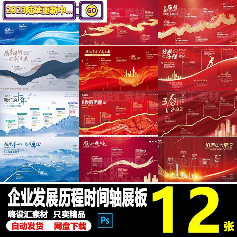 科技房地产公司企业发展历程成就时间轴文化墙海报展板ps素材模板