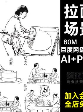 16款传统拉面工艺流程墙矢量米粉创抠非贴遗场景制作古法文素材