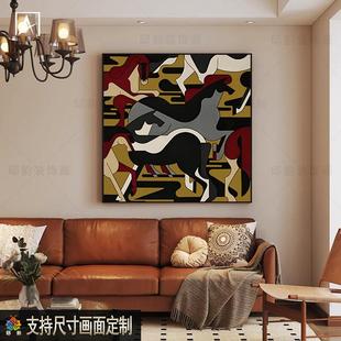 民宿酒店房间油画布挂画侘寂中古风抽象软装壁画正方形无框画定制