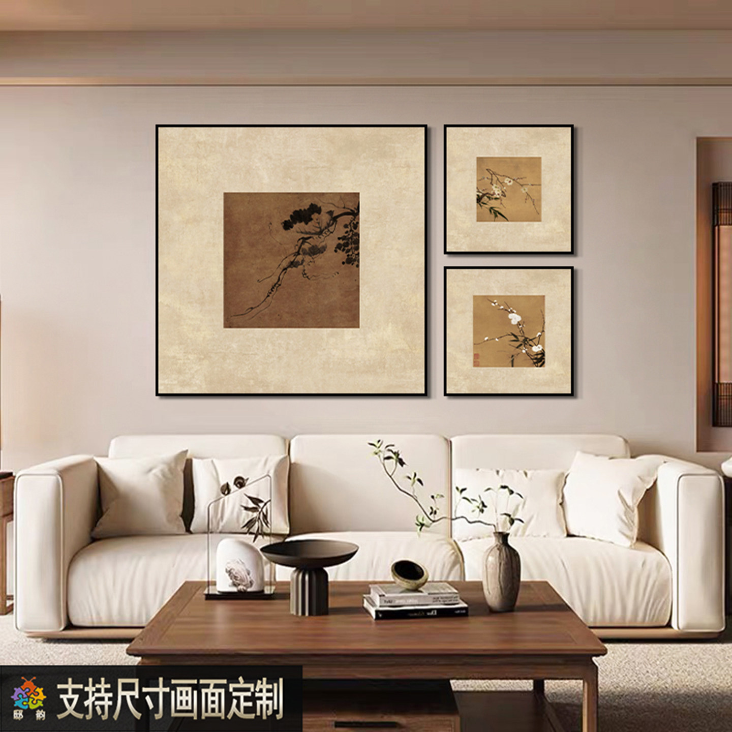 新中式客厅沙发背景墙装饰画宋式美学挂画中式山水画茶室卧室壁画
