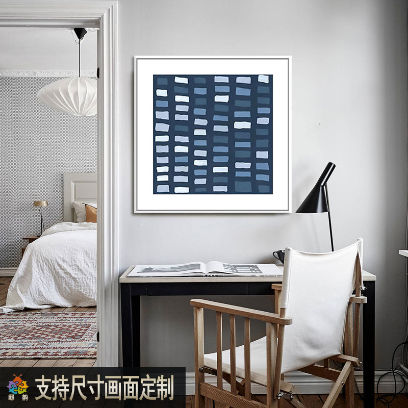 蓝色客厅背景墙装饰画现代卧室床头壁画克莱因蓝正方形高级感挂画图片