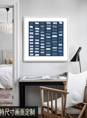 蓝色客厅背景墙装饰画现代卧室床头壁画克莱因蓝正方形高级感挂画