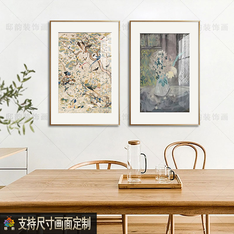 法式中古风客厅软装挂画样板间高级感晶瓷画民宿酒店背景墙装饰画