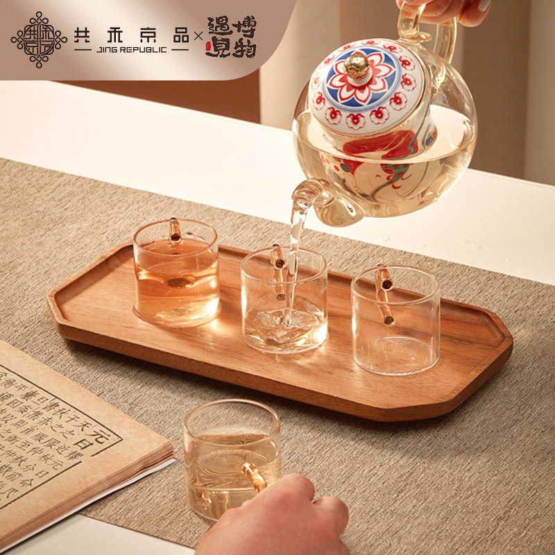 共禾京品九色鹿玻璃茶壶高颜值茶杯中国风茶具套装创意生日礼物