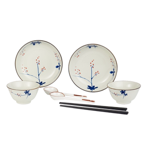 共禾京品复古韵味花语餐具高颜值碗盘套装8件套二人食釉下彩工艺