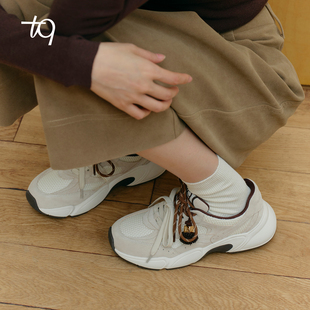Talitaqoom2026年春季新款双鞋带透气可拆挂件厚底轻跑运动鞋tq女