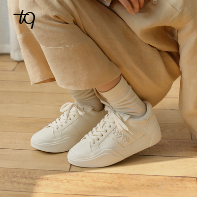 Talitaqoom2026春季新款立体编织内增高厚底小白鞋休闲鞋tq女板鞋