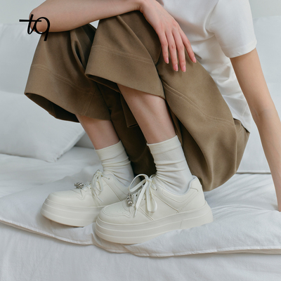 Talitaqoom2026春季新款白色厚底休闲系带板鞋百搭舒适小白鞋tq女