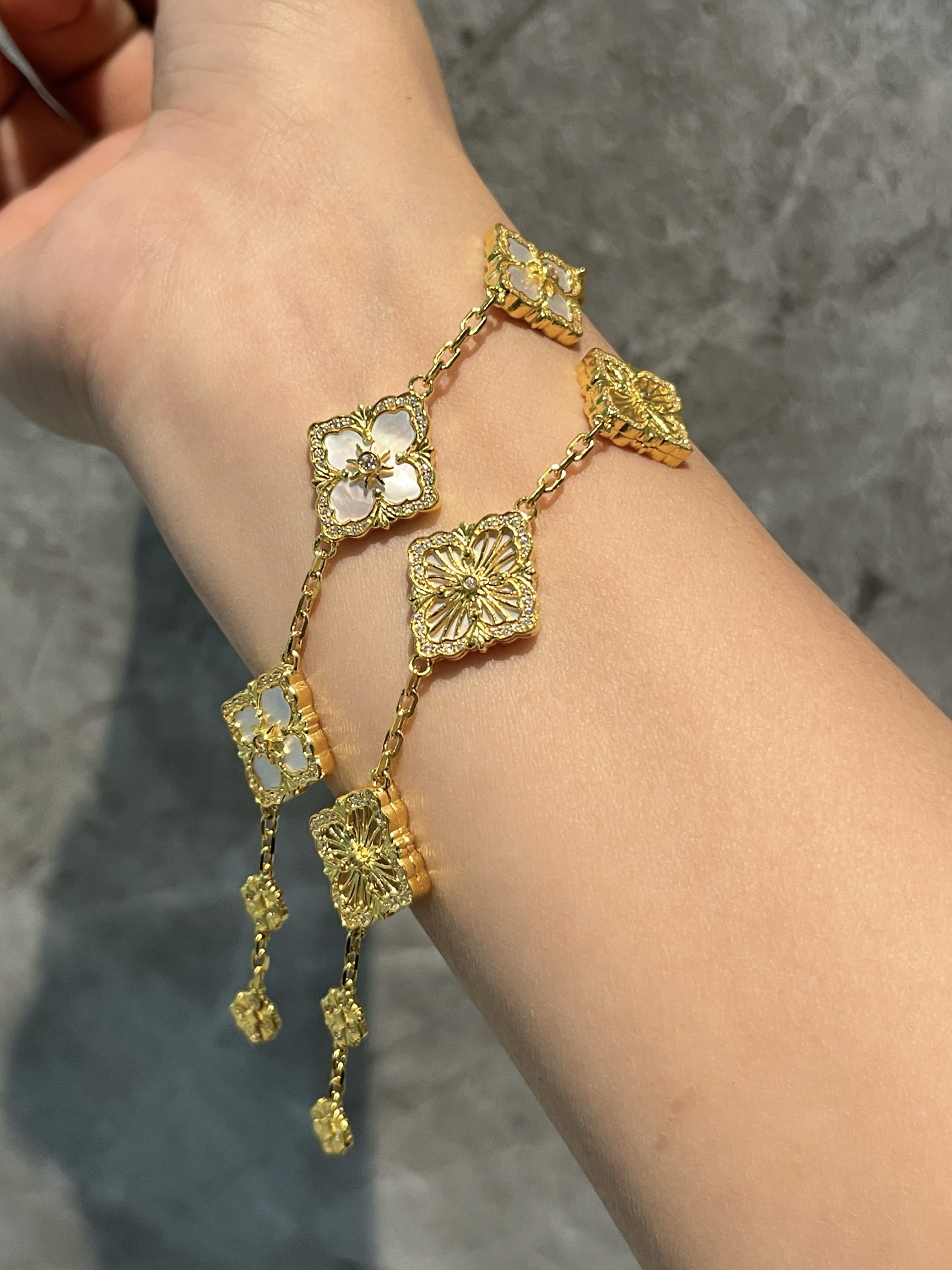 白贝母拉丝手链黄金镶嵌999足金