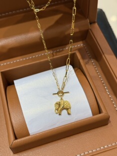 足金ins风OT扣小象黄金项链素金